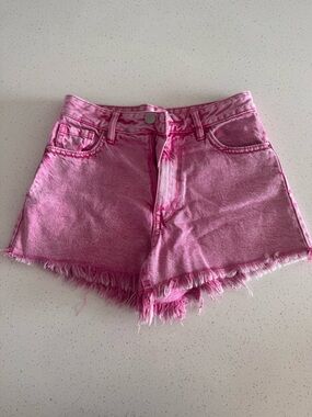 PacSun Pink Frayed Hem Denim Shorts